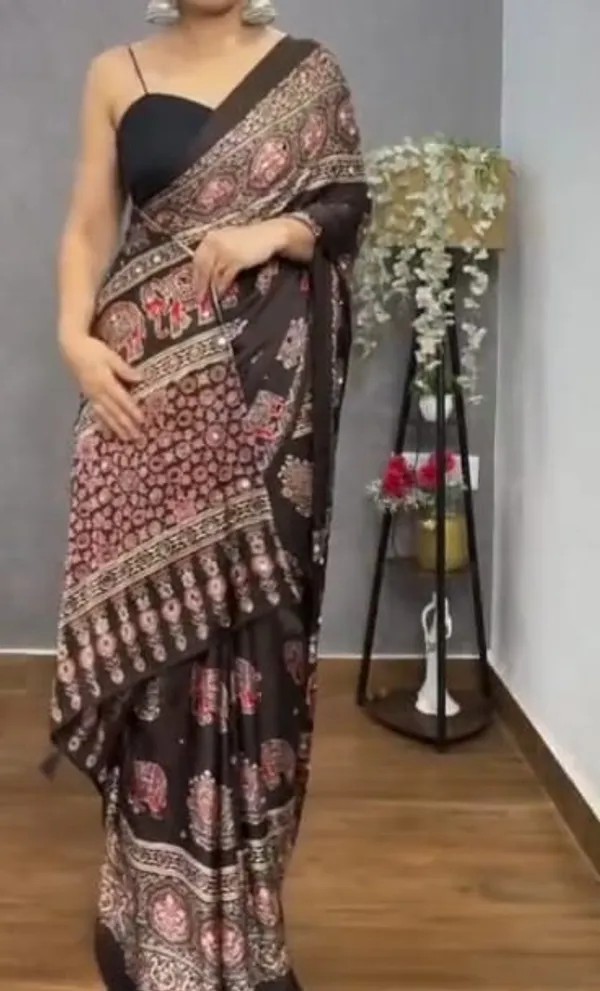 Ajrakh_mirror_work_Satin_Crepe_sarees