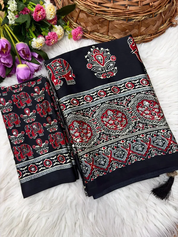 Ajrakh_mirror_work_Satin_Crepe_sarees