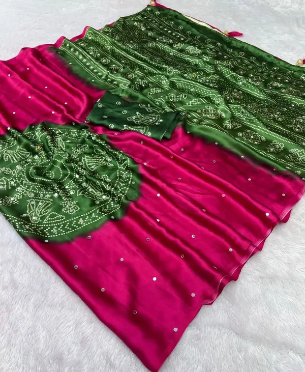 Bandhani_Design_Satin_Silk_Ajrakh_mirror_work_sarees