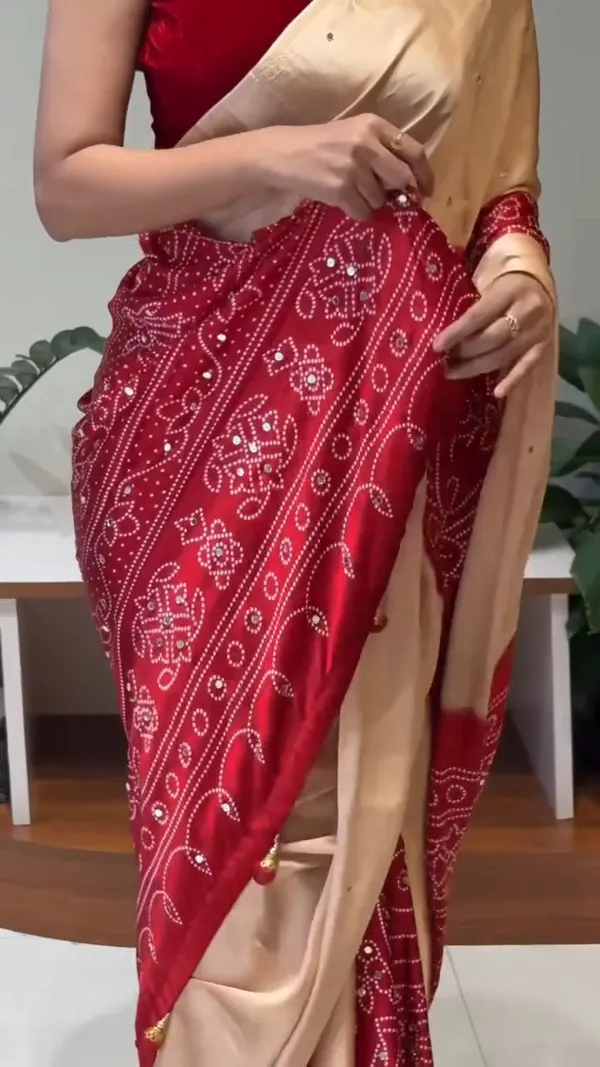 Bandhani_Design_Satin_silk_in_Ajrakh_mirror_work