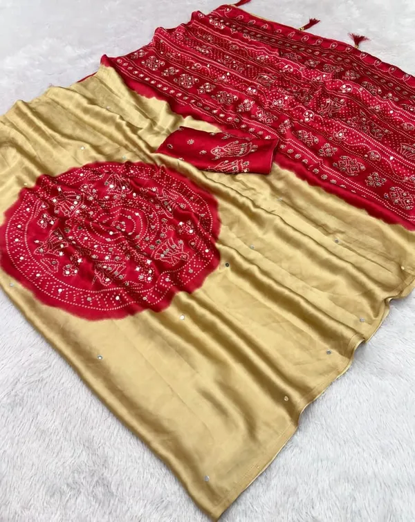 Bandhani_Design_Satin_silk_in_Ajrakh_mirror_work