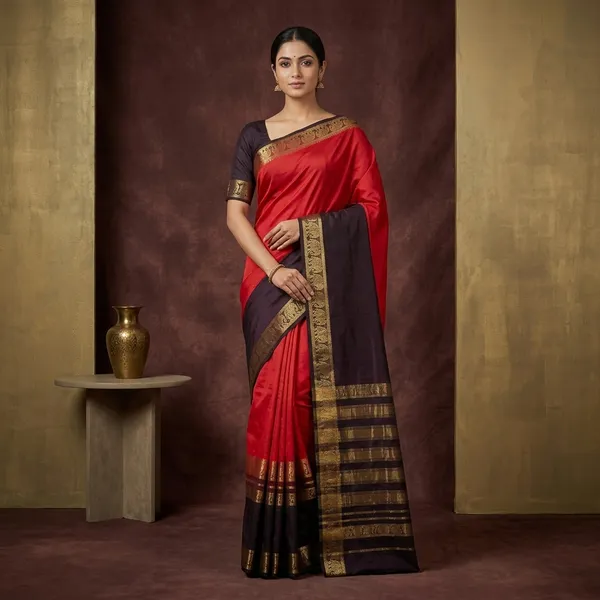 Viscose_Georgette_checkered_Saree-_Satin_border