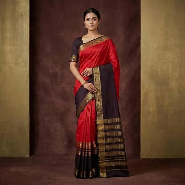 Viscose_Georgette_checkered_Saree-_Satin_border