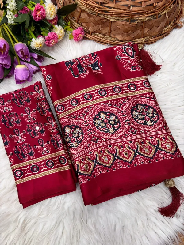 Ajrakh_mirror_work_Satin_Crepe_sarees