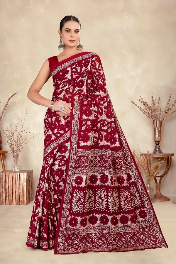 Tamaira_Fashion_Women_S_Floral_Batik_Printed_Pure_Cotton_Mulmul_Saree_Without_Blouse_Piece_11588_Parent