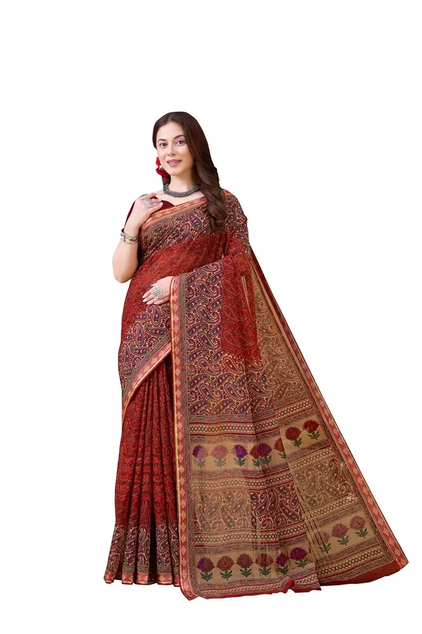Tamaira_Fashion_Women_S_Kalamkari_Printed_Pure_Soft_Cotton_Maroon_Resham_Border_Saree_Without_Blouse_Piece_11593_Parent