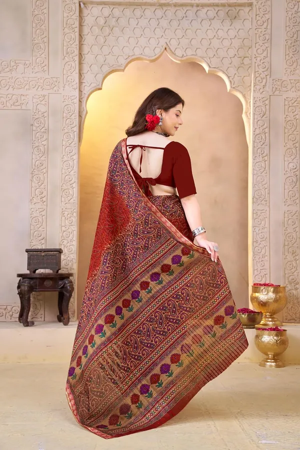 Tamaira_Fashion_Women_S_Kalamkari_Printed_Pure_Soft_Cotton_Maroon_Resham_Border_Saree_Without_Blouse_Piece_11593_Parent