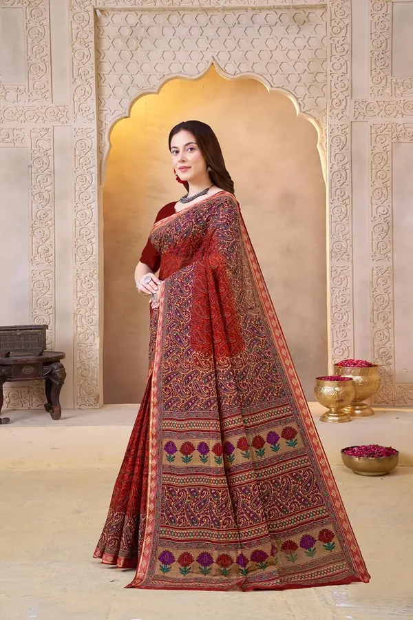 Tamaira_Fashion_Women_S_Kalamkari_Printed_Pure_Soft_Cotton_Maroon_Resham_Border_Saree_Without_Blouse_Piece_11593_Parent