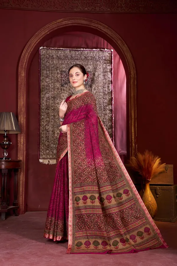 Tamaira_Fashion_Women_S_Kalamkari_Printed_Pure_Soft_Cotton_Maroon_Resham_Border_Saree_Without_Blouse_Piece_11593_Parent