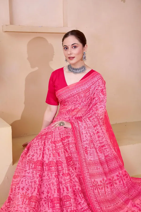 Tamaira_Fashion_Women_S_Warli_Printed_Pure_Soft_Cotton_Mulmul_Saree_Without_Blouse_Piece