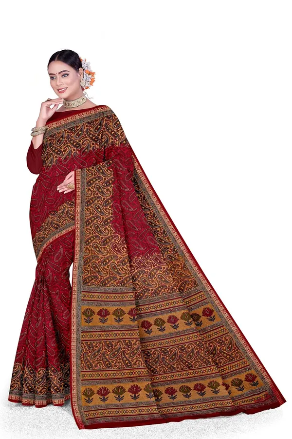 Tamaira_Fashion_Women_S_Kalamkari_Printed_Pure_Soft_Cotton_Maroon_Resham_Border_Saree_Without_Blouse_Piece_11593_Parent