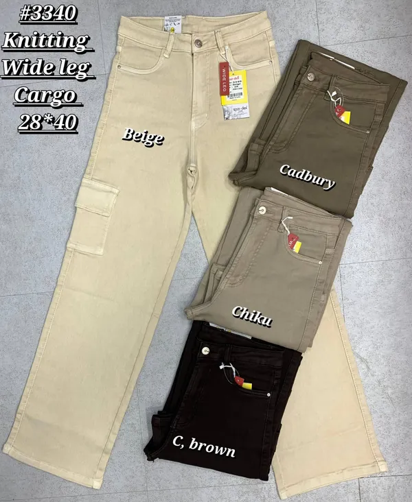 Beige_Knitting_Wide_Leg_Cargo_Pants_For_Women