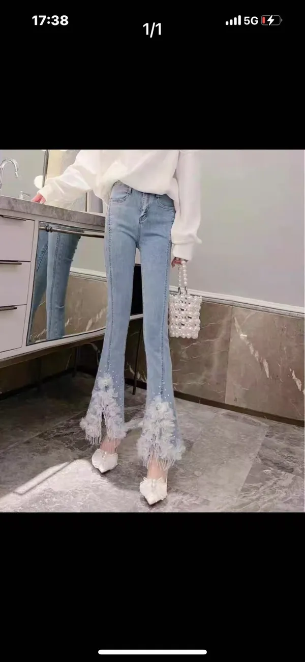 Light_Blue_Denim_Embellished_Flare_Jeans_For_Women