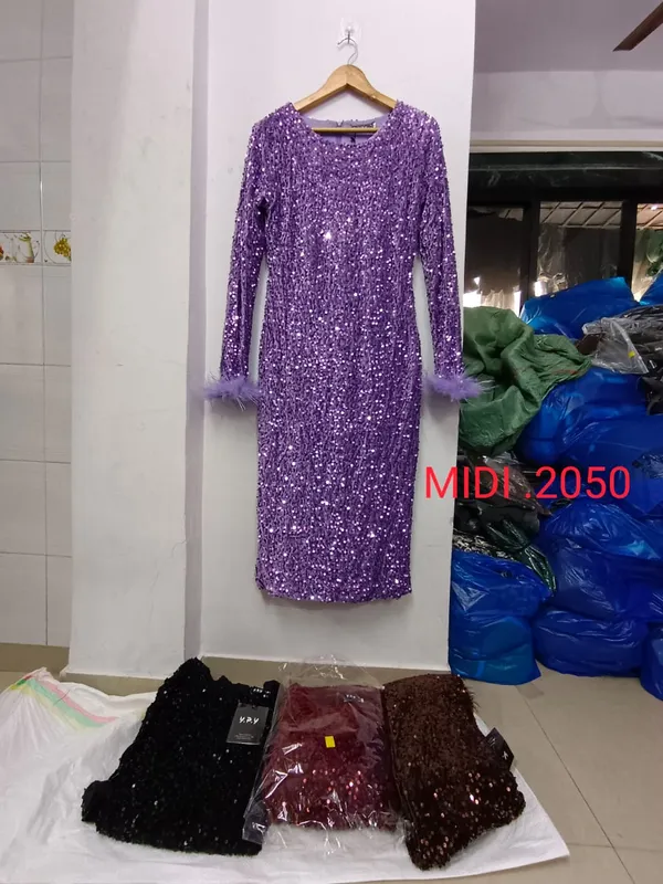 Purple_Sequin_Long_Sleeve_Midi_Dress_With_Feather_Cuffs
