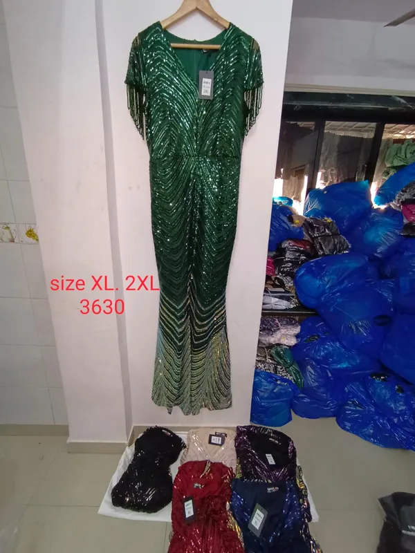 Green_Sequin_Embellished_Fringe_Sleeve_Mermaid_Gown_For_Women