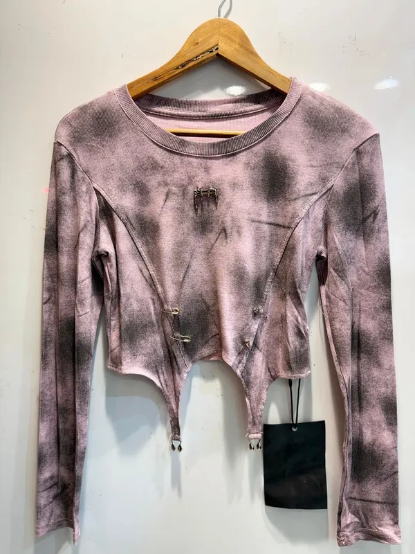 Pink_Distressed_Long_Sleeve_Crop_Top_For_Women