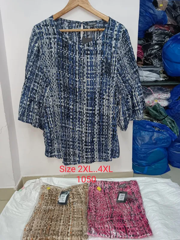 Blue_Abstract_Printed_Three_Quarter_Sleeve_Top_For_Women