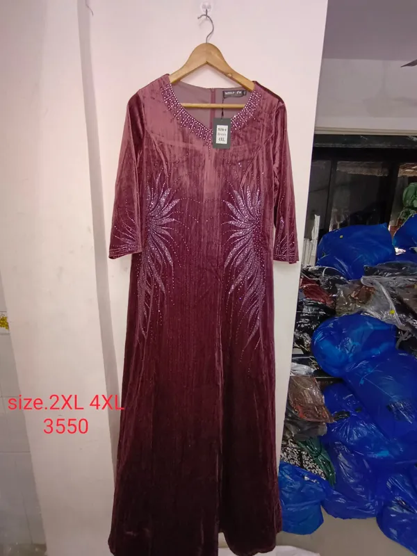 Burgundy_Velvet_Embellished_Full_Length_Dress_For_Women