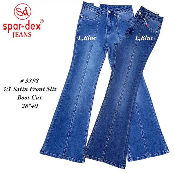 Light_Blue_Satin_Front_Slit_Boot_Cut_Jeans_For_Women