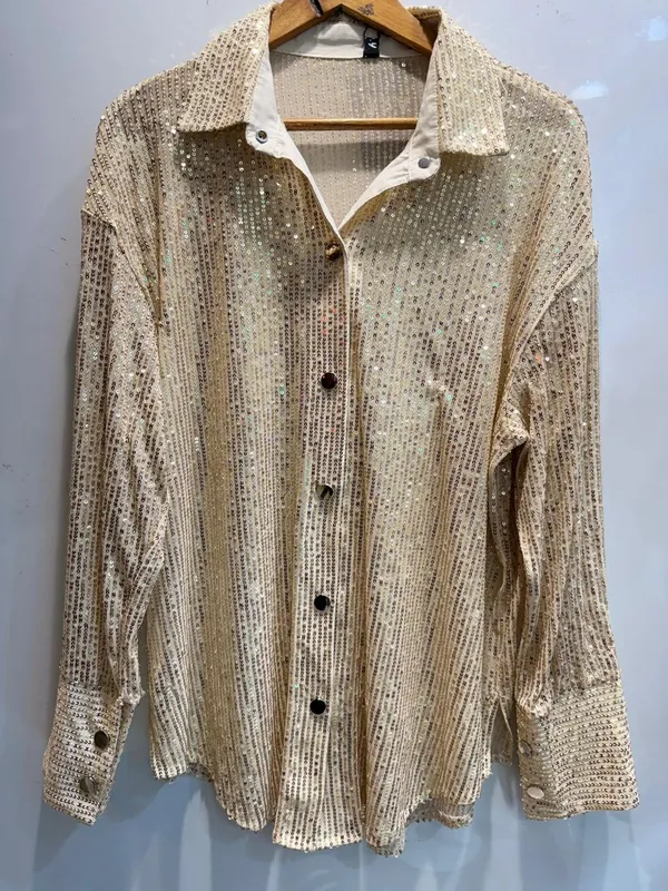 Gold_Sequin_Button_Down_Shirt_For_Women