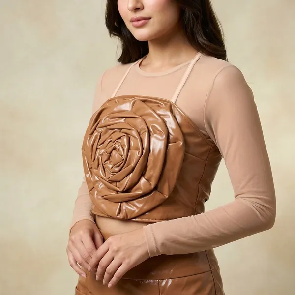 Beige_Leather_Skirt_Top_Embroidered_Dress_For_Girls