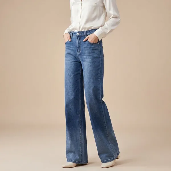 Blue_Satin_Wide_Leg_Jeans_For_Women