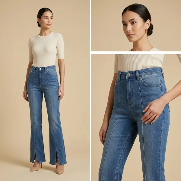 Light_Blue_Satin_Front_Slit_Boot_Cut_Jeans_For_Women