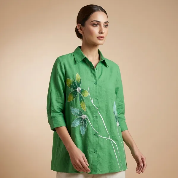 Green_Floral_Embroidered_Full_Sleeve_Shirt_For_Women