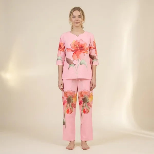 Pink_Floral_Print_Turkish_Cotton_Nightwear_Set_For_Women