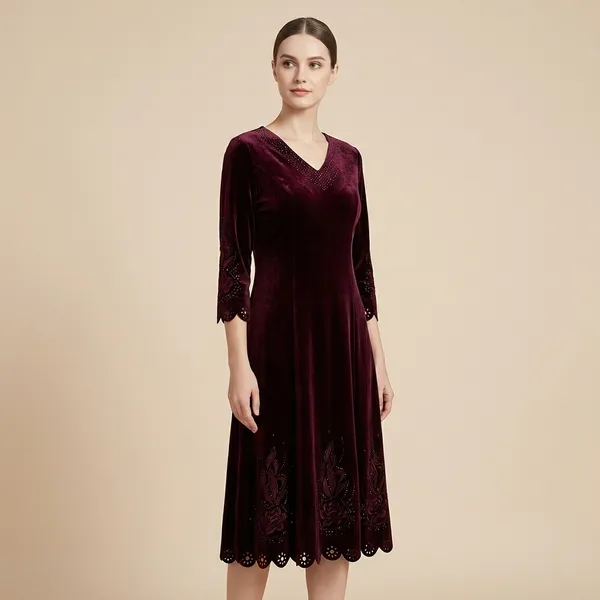 Maroon_Velvet_Embellished_Tunic_Dress_For_Women