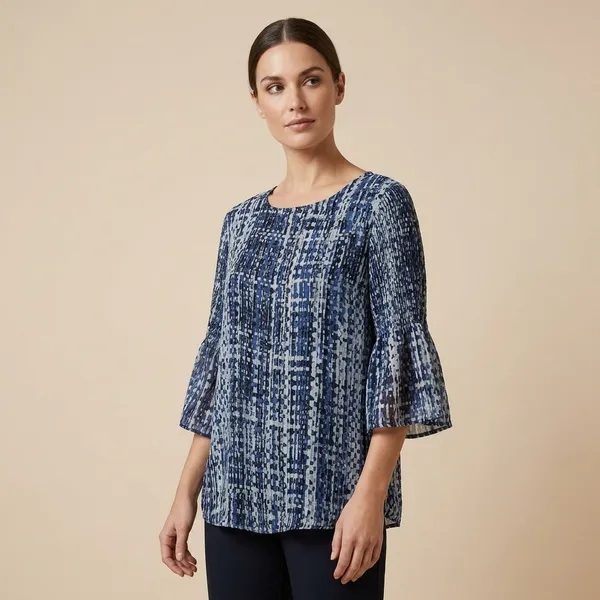 Blue_Abstract_Printed_Three_Quarter_Sleeve_Top_For_Women
