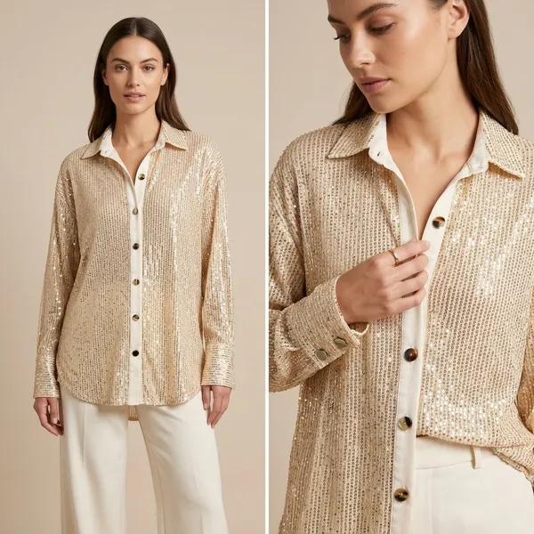 Gold_Sequin_Button_Down_Shirt_For_Women