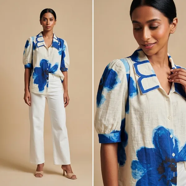 Blue_Floral_Print_Oversized_Shirt_For_Women