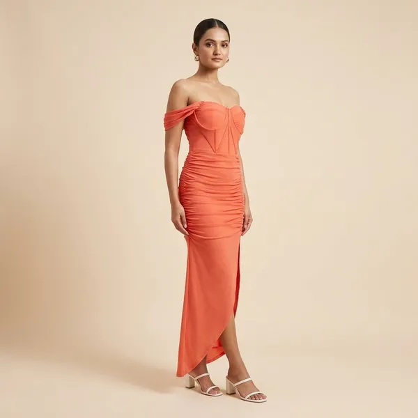 Orange_Off_Shoulder_Fitted_Dress_For_Women