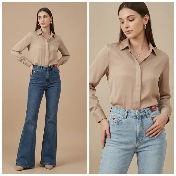 Dark_Blue_Satin_Boot_Cut_Jeans_For_Women