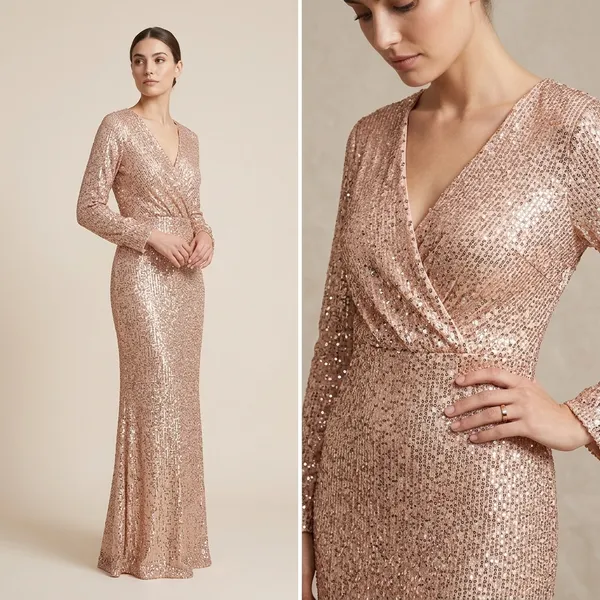 Rose_Gold_Sequin_V_Neck_Full_Sleeve_Maxi_Dress_For_Women