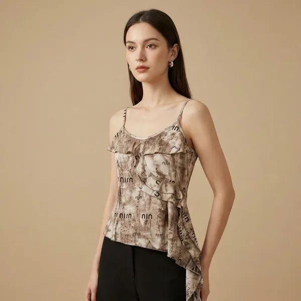 Beige_Printed_One_Shoulder_Asymmetric_Top_For_Women