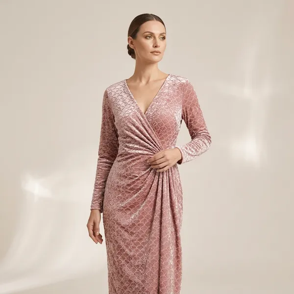 Pink_Sequin_Embellished_Long_Sleeve_Dress_For_Women