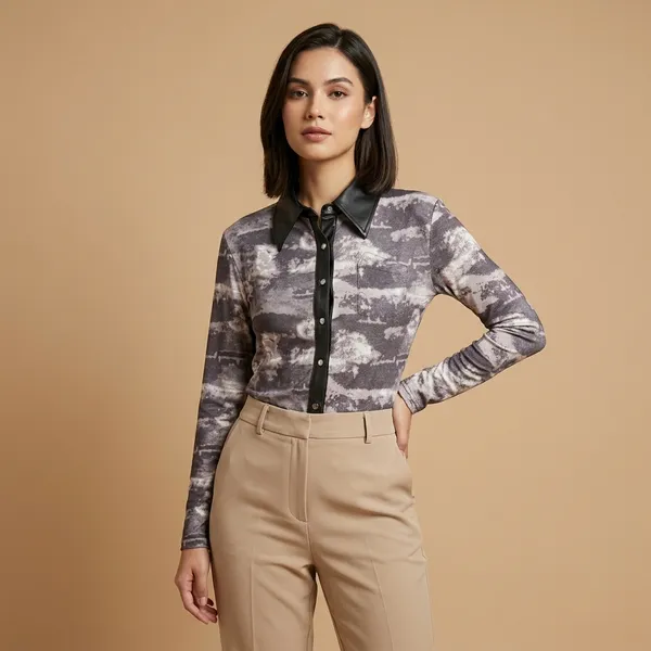 Grey_Tie_Dye_Print_Full_Sleeve_Shirt_With_Faux_Leather_Accents_For_Women