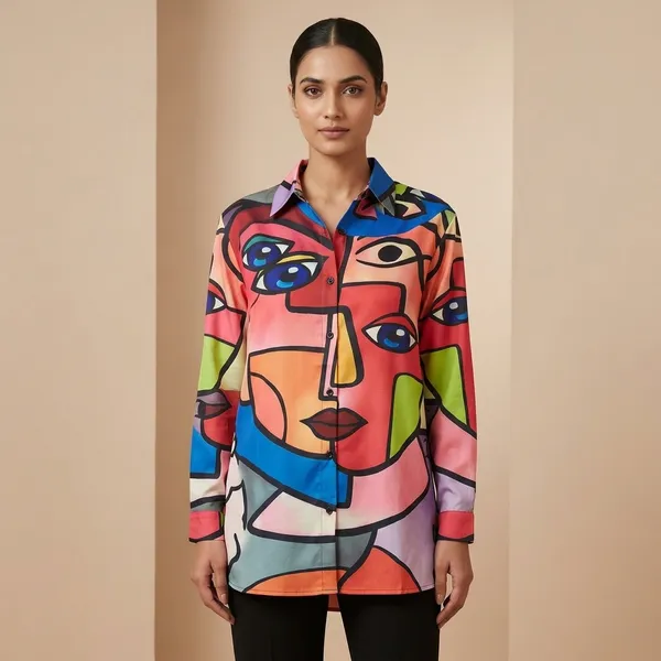 Multicolor_Abstract_Face_Print_Collared_Shirt