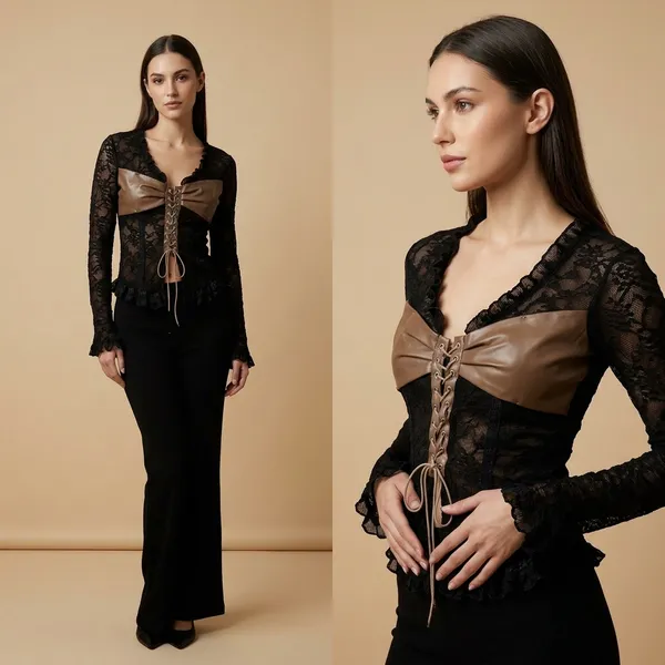 Black_Lace_Corset_Style_Top_With_Satin_Bow_Detail_For_Women