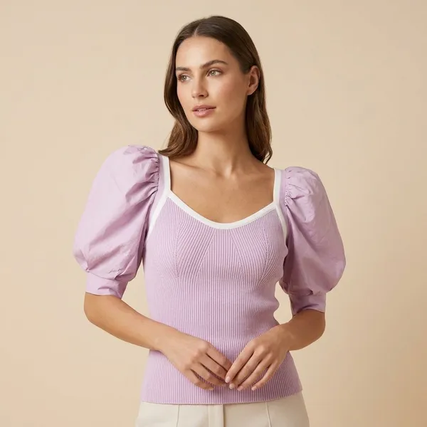 Pink_Puff_Sleeve_Ribbed_Knit_Top_For_Women
