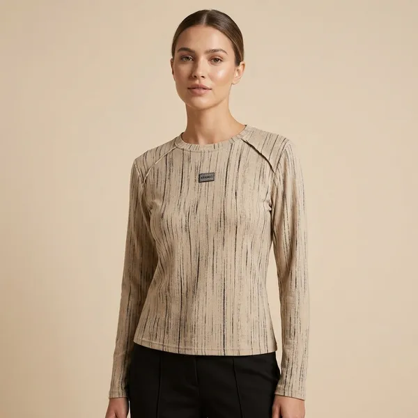 Beige_Striped_Ribbed_Full_Sleeve_Top_For_Women