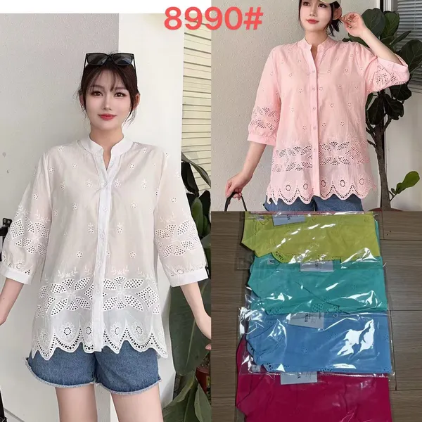 White_Cotton_Eyelet_Embroidered_Button_Down_Shirt_For_Women