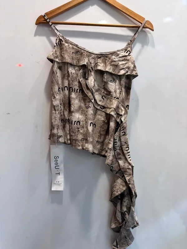 Beige_Printed_One_Shoulder_Asymmetric_Top_For_Women