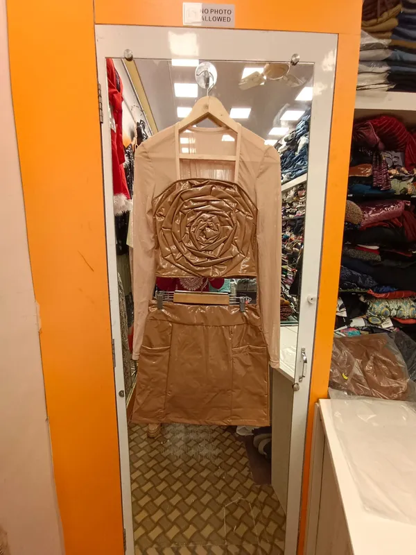 Beige_Leather_Skirt_Top_Embroidered_Dress_For_Girls