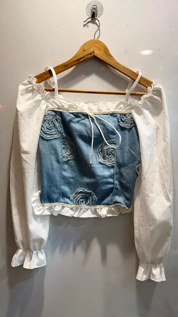 White_Satin_Blue_Embroidered_Crop_Top_For_Women