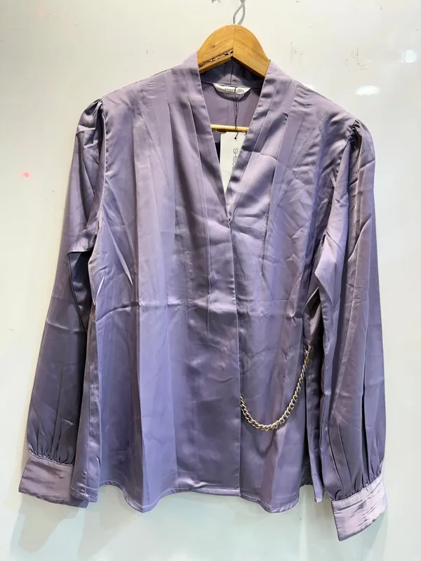 Lavender_Satin_V_Neck_Long_Sleeve_Top_For_Women