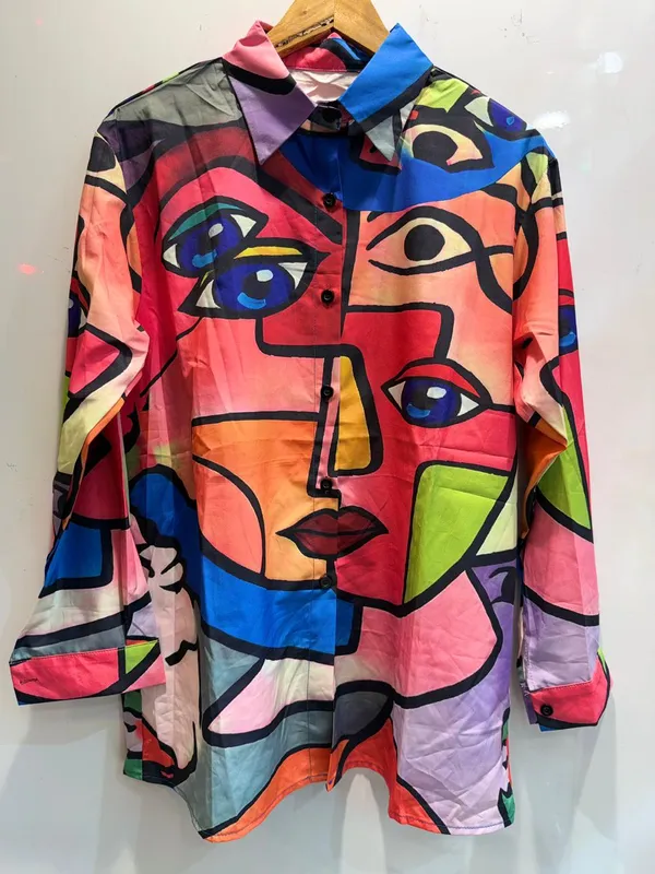 Multicolor_Abstract_Face_Print_Collared_Shirt