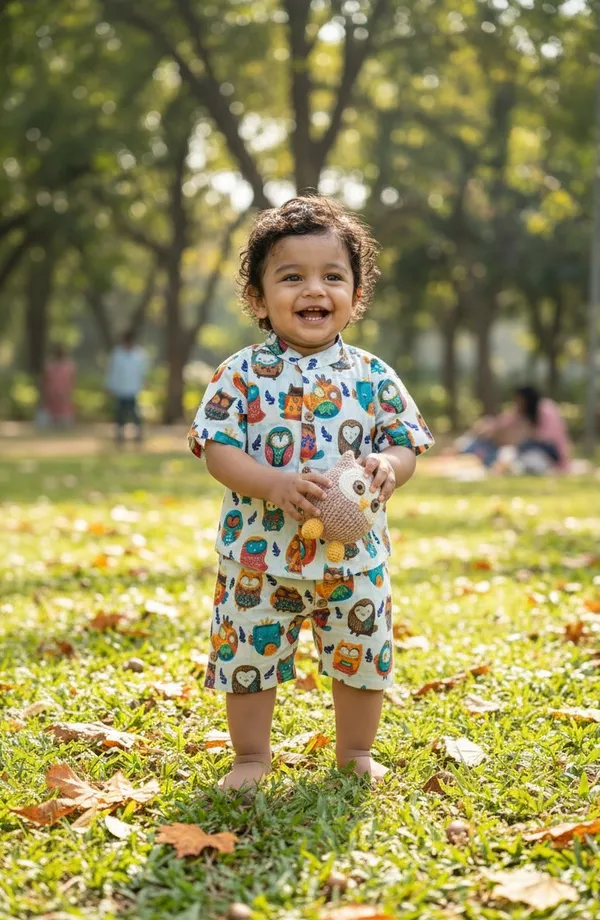 Multicolor_Owl_Print_Cotton_Co-Ord_Set_For_Kids
